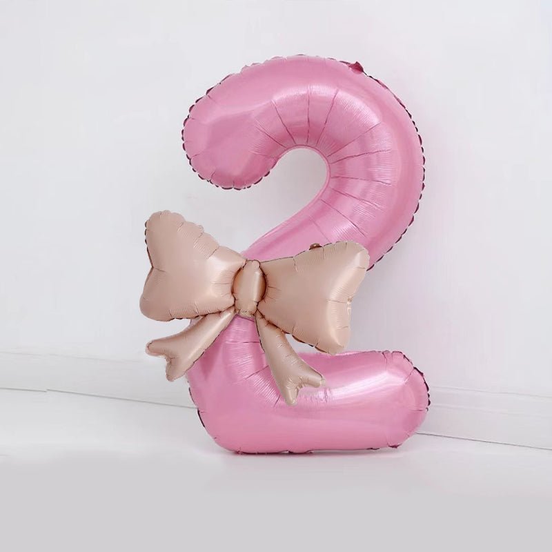 Bow Number Balloons Foil Mylar Large 40” Number 2 Pearl Pink - YauSpark