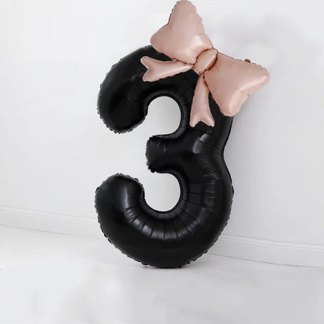 Bow Number Balloons Foil Mylar Large 40” Number 3 Black - YauSpark
