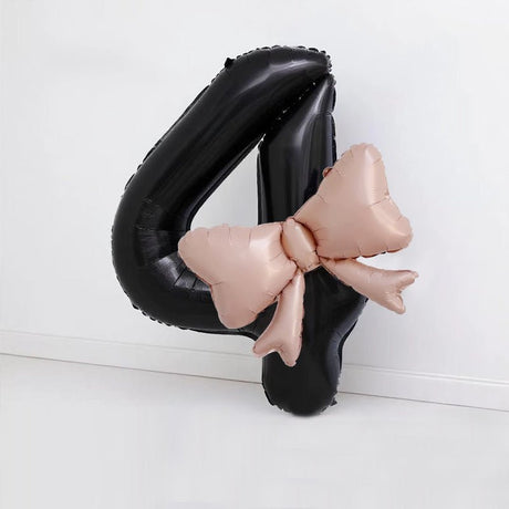 Bow Number Balloons Foil Mylar Large 40” Number 4 Black - YauSpark