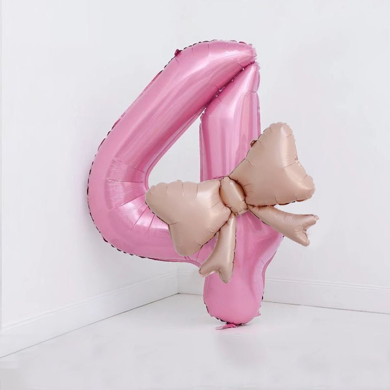Bow Number Balloons Foil Mylar Large 40” Number 4 Pearl Pink - YauSpark