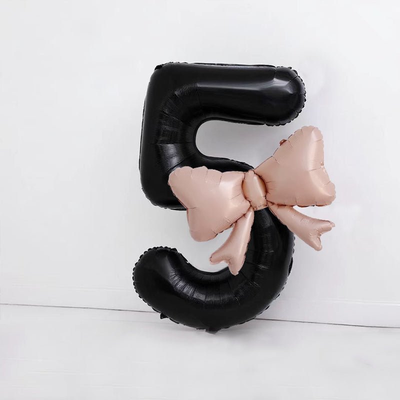 Bow Number Balloons Foil Mylar Large 40” Number 5 Black - YauSpark
