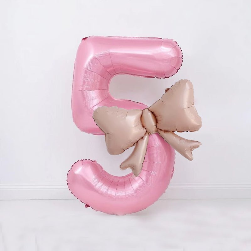Bow Number Balloons Foil Mylar Large 40” Number 5 Pearl Pink - YauSpark