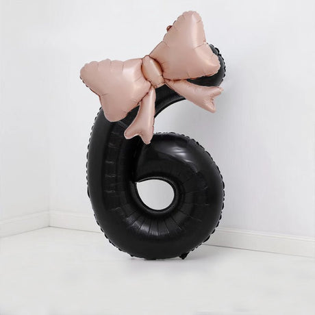 Bow Number Balloons Foil Mylar Large 40” Number 6 Black - YauSpark