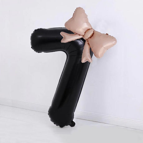 Bow Number Balloons Foil Mylar Large 40” Number 7 Black - YauSpark