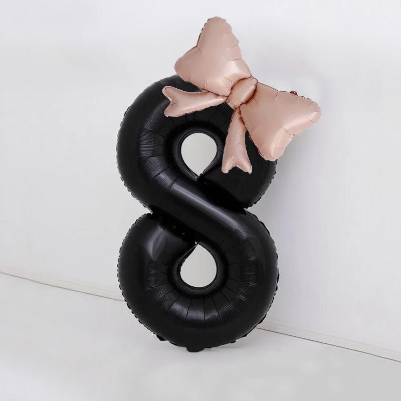 Bow Number Balloons Foil Mylar Large 40” Number 8 Black - YauSpark