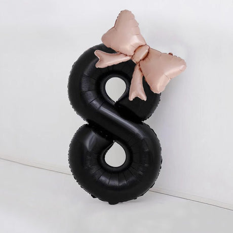 Bow Number Balloons Foil Mylar Large 40” Number 8 Black - YauSpark