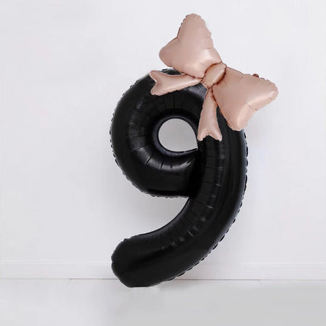 Bow Number Balloons Foil Mylar Large 40” Number 9 Black - YauSpark