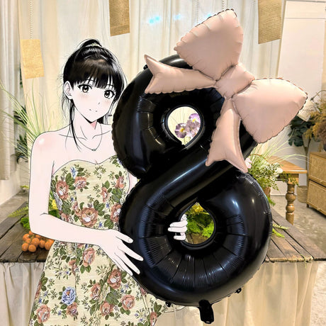 Bow Number Balloons Foil Mylar Large 40” Number 9 Black - YauSpark