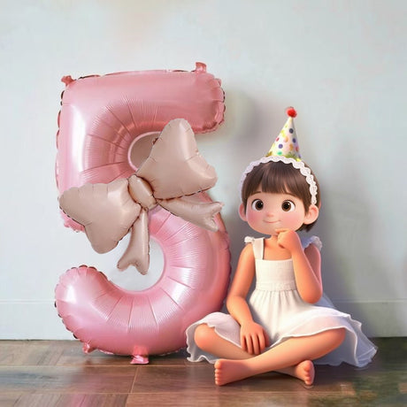 Bow Number Balloons Foil Mylar Large 40” Number 9 Pearl Pink - YauSpark