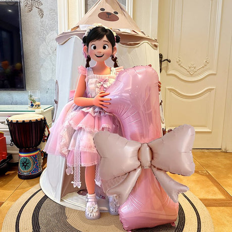 Bow Number Balloons Foil Mylar Large 40” Number 9 Pearl Pink - YauSpark