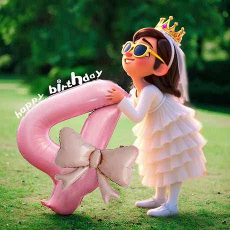 Bow Number Balloons Foil Mylar Large 40” Number 9 Pearl Pink - YauSpark