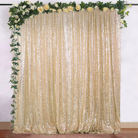 Champagne Sequin Backdrop Drape Curtains with Rod Pockets - 8ftx8ft - YauSpark