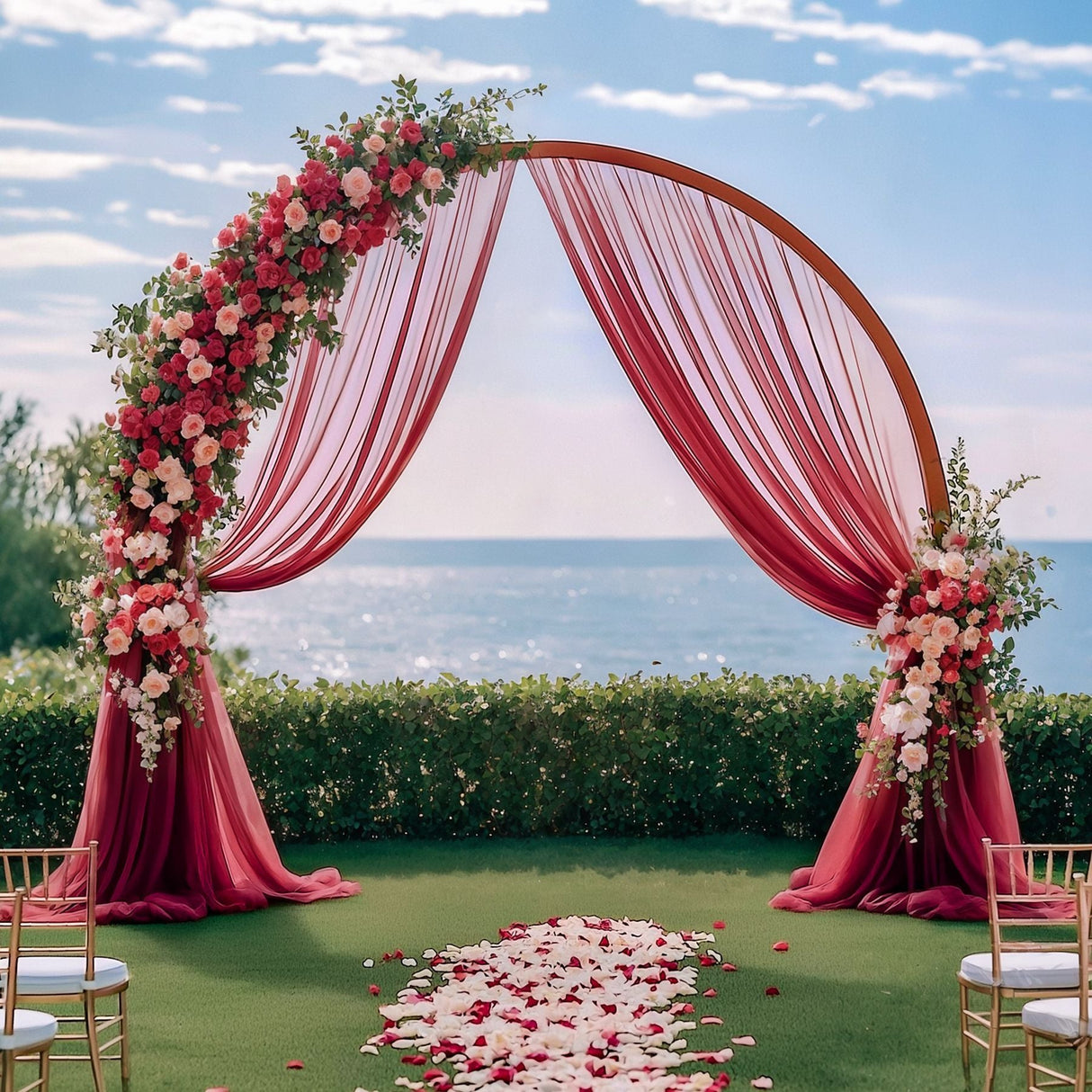 Chiffon Ceiling Drapery With Rod Pocket 5ftx32ft Burgundy - YauSpark