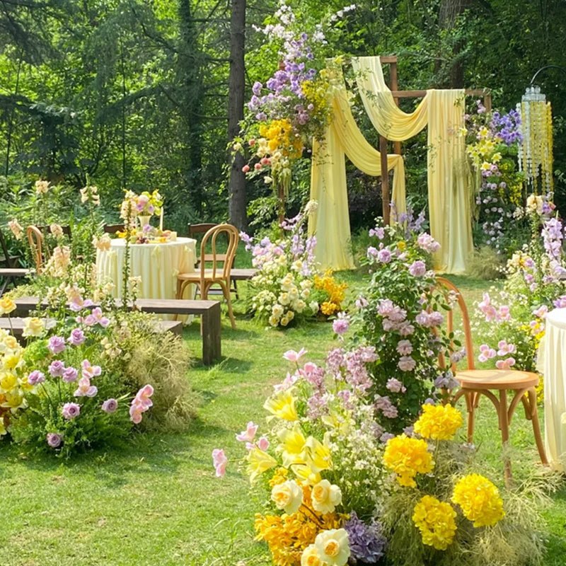 Chiffon Ceiling Drapery With Rod Pocket 5ftx32ft Lemon Yellow - YauSpark