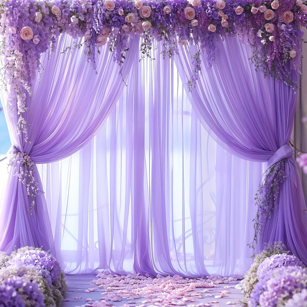 Chiffon Ceiling Drapery With Rod Pocket 5ftx32ft Light Purple - YauSpark