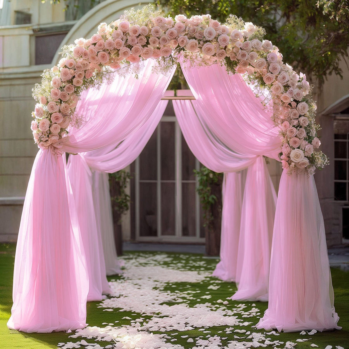 Chiffon Ceiling Drapery With Rod Pocket 5ftx32ft Pink - YauSpark