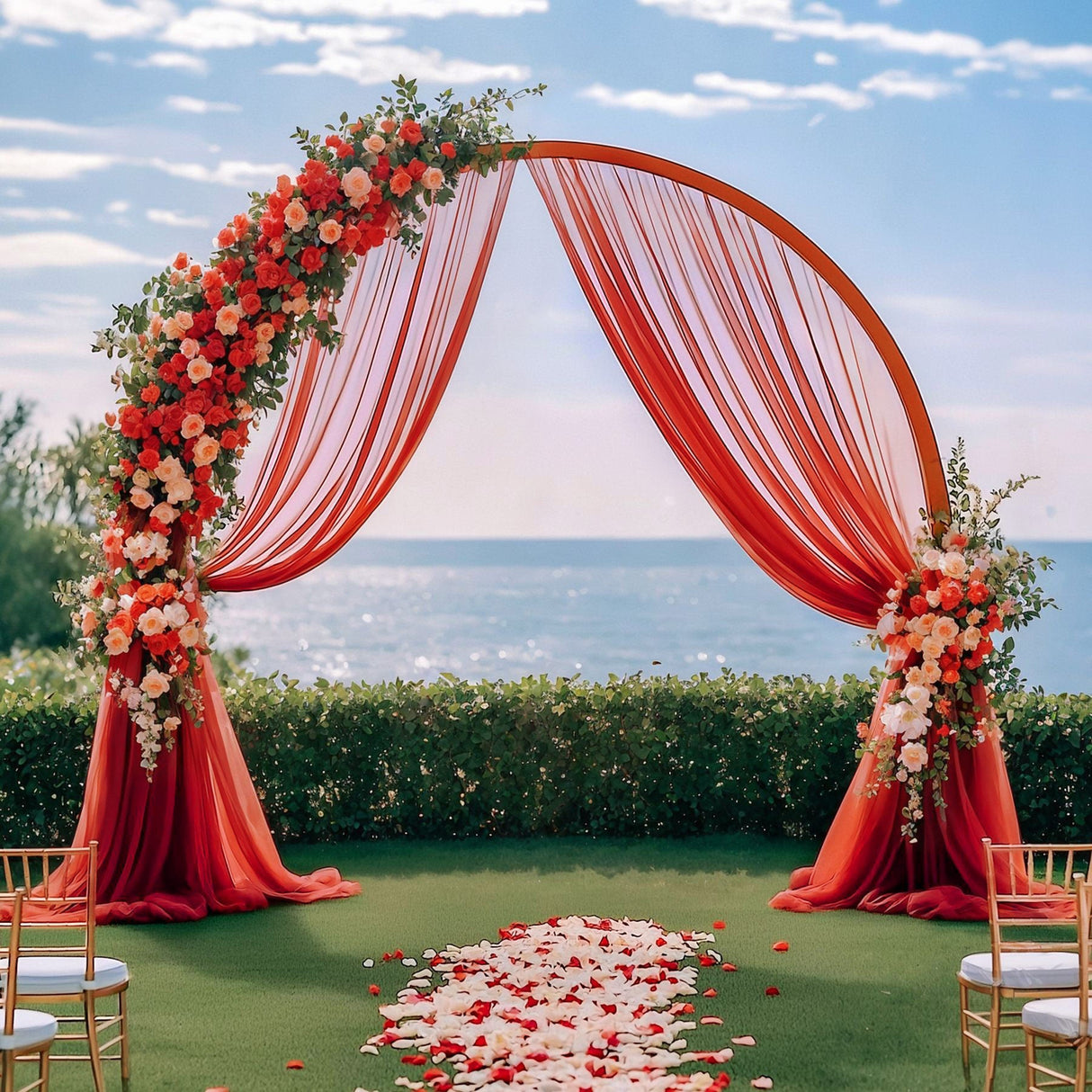 Chiffon Ceiling Drapery With Rod Pocket 5ftx32ft Red - YauSpark