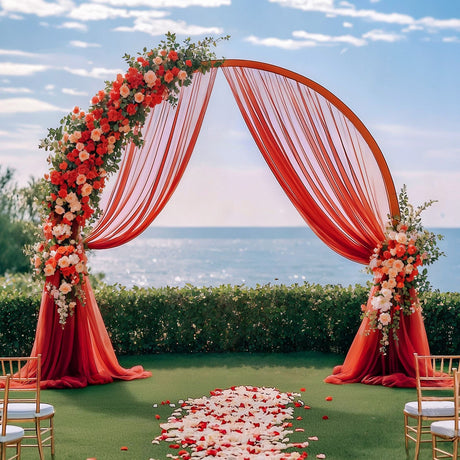 Chiffon Ceiling Drapery With Rod Pocket 5ftx32ft Red - YauSpark