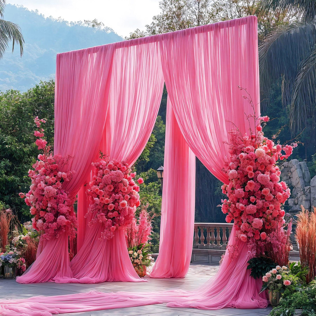 Chiffon Ceiling Drapery With Rod Pocket 5ftx32ft Rose Red - YauSpark