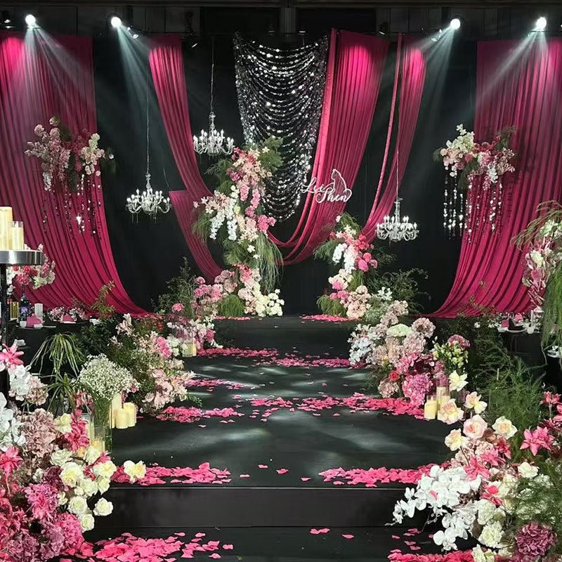 Chiffon Ceiling Drapery With Rod Pocket 5ftx32ft Rose Red - YauSpark