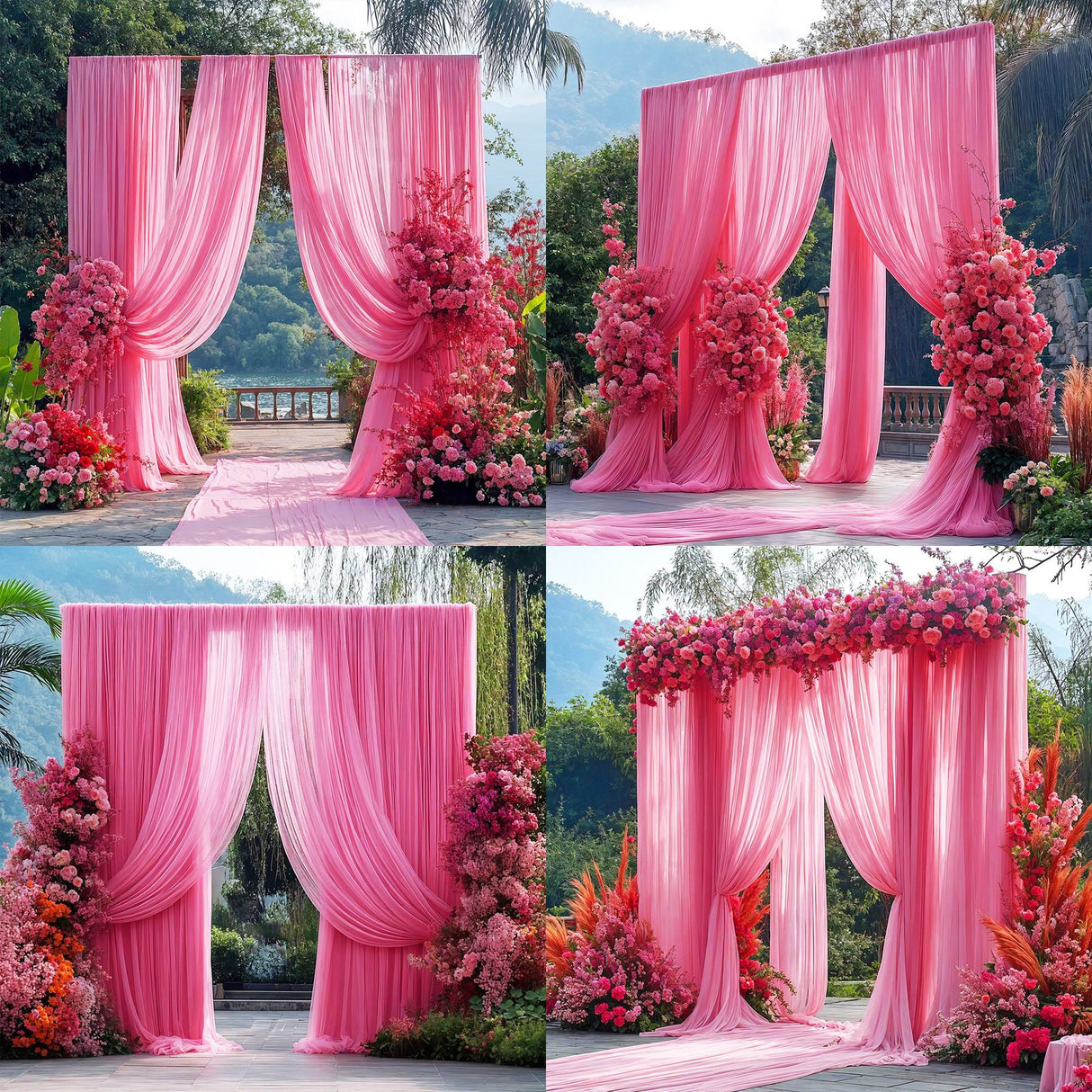 Chiffon Ceiling Drapery With Rod Pocket 5ftx32ft Rose Red - YauSpark