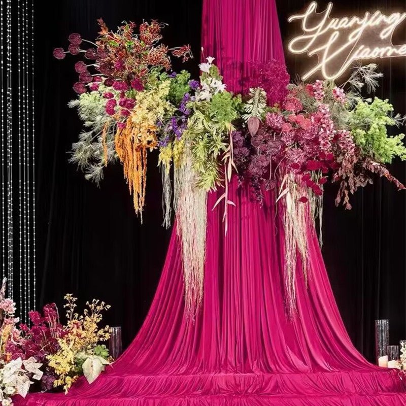 Chiffon Ceiling Drapery With Rod Pocket 5ftx32ft Rose Red - YauSpark