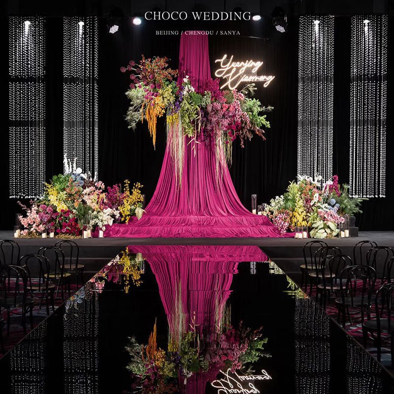 Chiffon Ceiling Drapery With Rod Pocket 5ftx32ft Rose Red - YauSpark