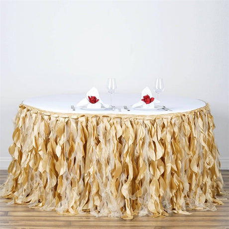 Curly Willow 14ft Table Skirt Champagne - YauSpark
