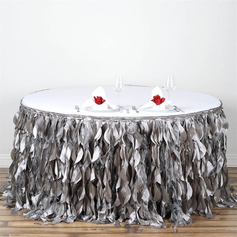 Curly Willow 14ft Table Skirt Silver Gray - YauSpark