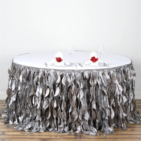 Curly Willow 14ft Table Skirt Silver Gray - YauSpark