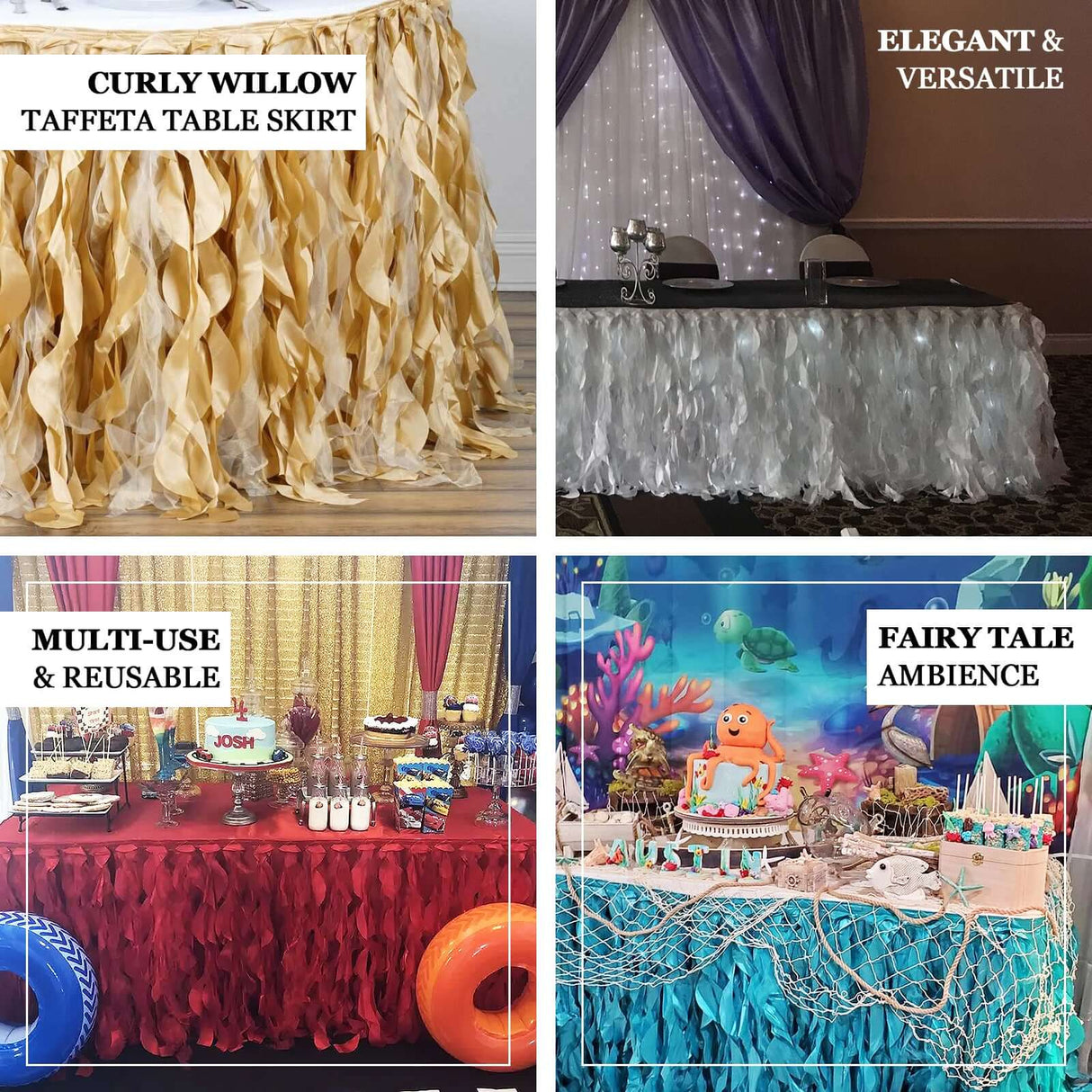 Curly Willow 14ft Table Skirt White - YauSpark