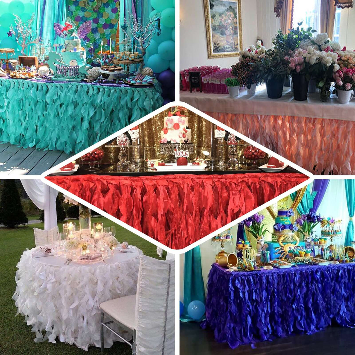 Curly Willow 14ft Table Skirt White - YauSpark