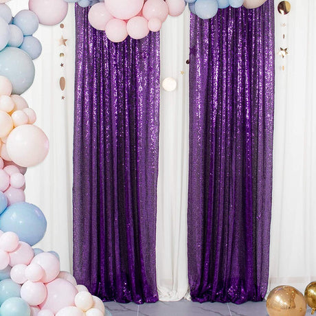 Dark Purple Sequin Backdrop Drape Curtains with Rod Pockets - 8ftx8ft - YauSpark