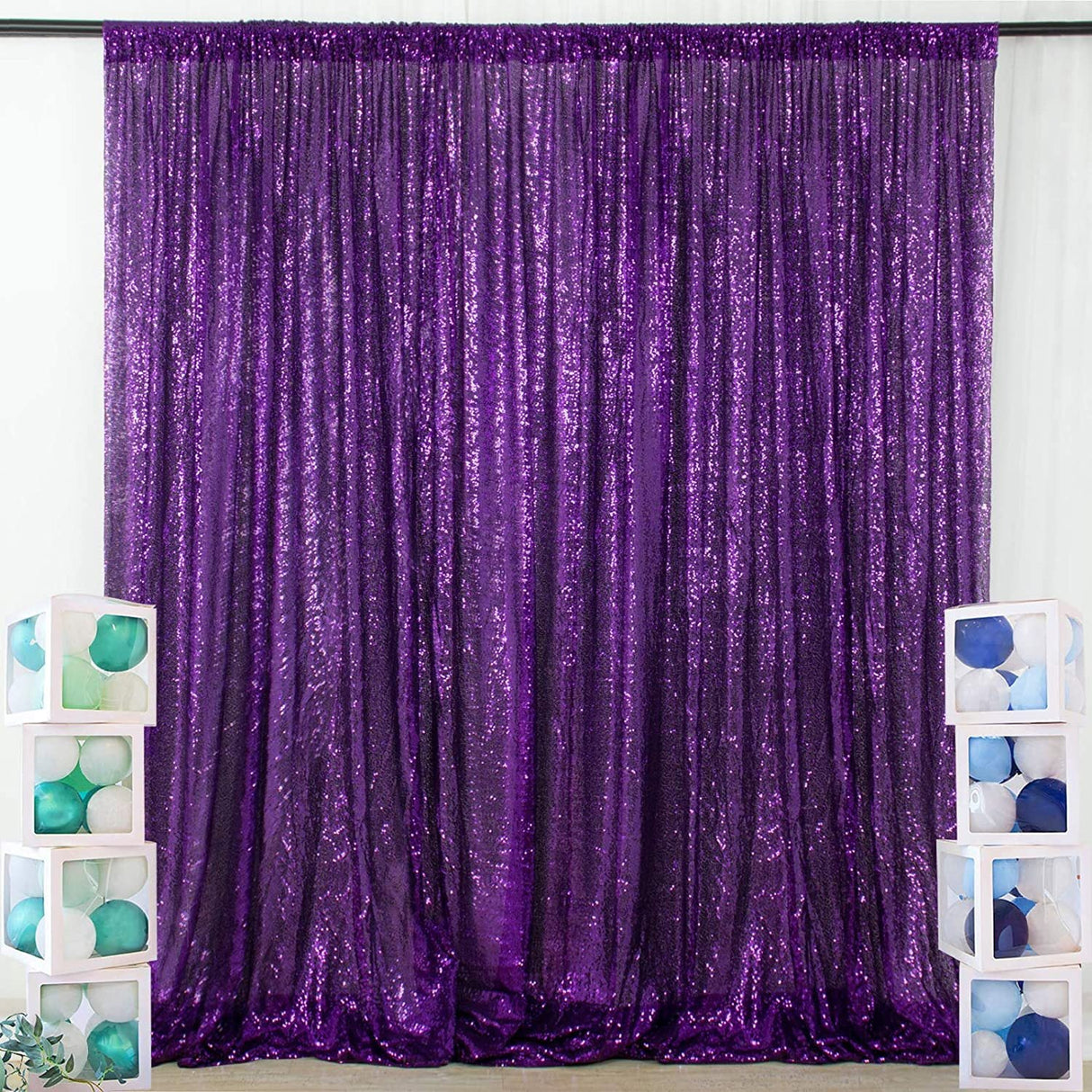 Dark Purple Sequin Backdrop Drape Curtains with Rod Pockets - 8ftx8ft - YauSpark