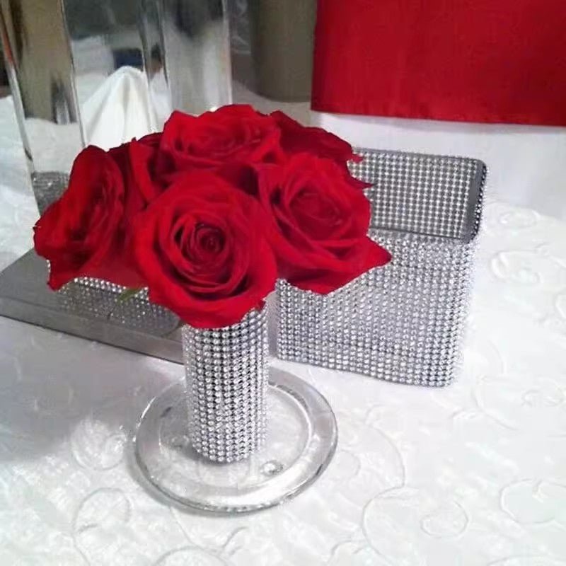 Diamond Rhinestone Ribbon Wrap Roll 5"x10 Yards Shiny Rose Gold - YauSpark