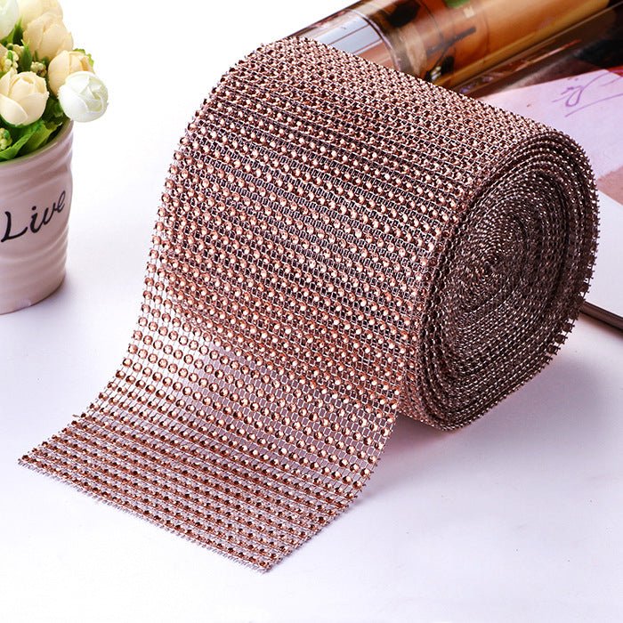 Diamond Rhinestone Ribbon Wrap Roll 5"x10 Yards Shiny Rose Gold - YauSpark