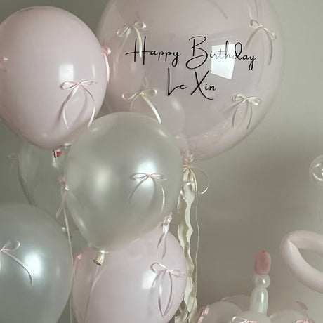 DIY Ribbon Bow Balloons Set 10" Soft Pink Pearl White - YauSpark