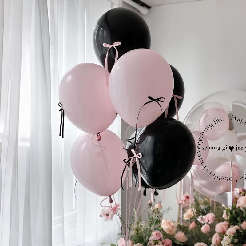 DIY Ribbon Bow Balloons Set 12" Black Pink - YauSpark