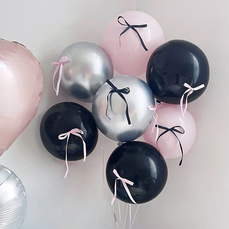 DIY Ribbon Bow Balloons Set 12" Black Pink Silver - YauSpark