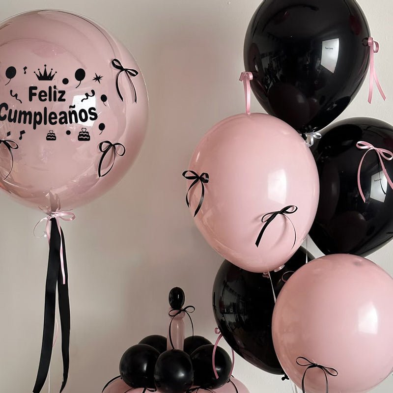 DIY Ribbon Bow Balloons Set with BOBO Balloon 18" Soft Pink Black - YauSpark