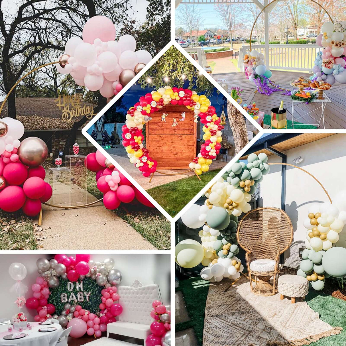 Elegant Gold Metal Round Wedding Arch Photo Backdrop Stand 7.2ft - YauSpark