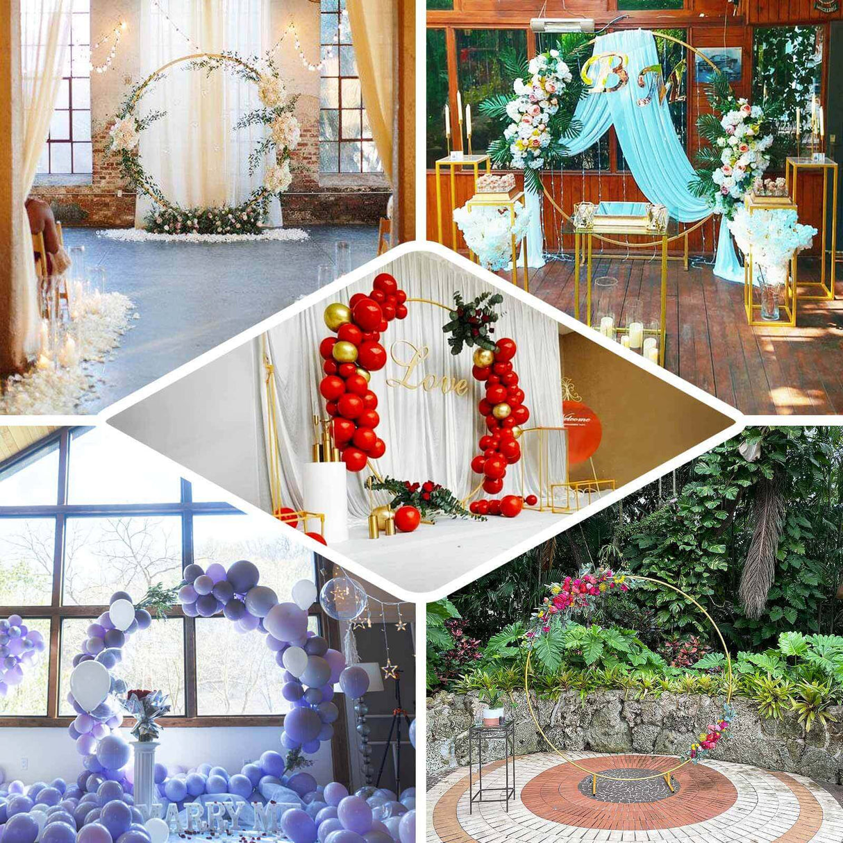 Elegant Gold Metal Round Wedding Arch Photo Backdrop Stand 7.2ft - YauSpark