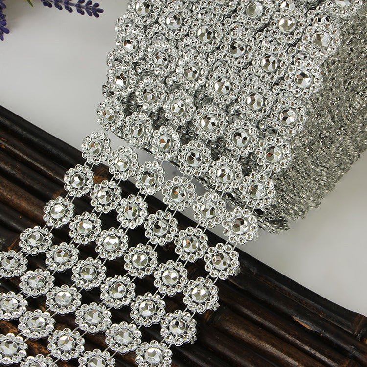 Fleur Diamond Rhinestone Ribbon Wrap Roll 4"x10 Yards Silver - YauSpark