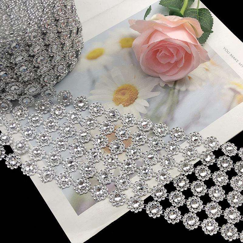 Fleur Diamond Rhinestone Ribbon Wrap Roll 4"x10 Yards Silver - YauSpark