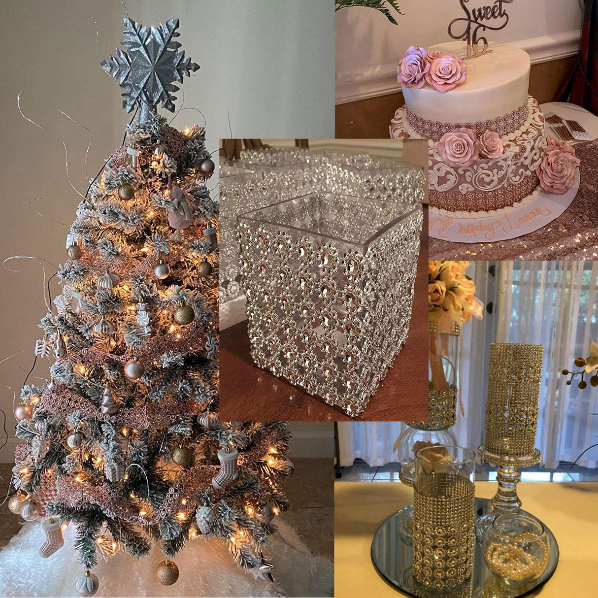 Fleur Diamond Rhinestone Ribbon Wrap Roll 4"x10 Yards Silver - YauSpark