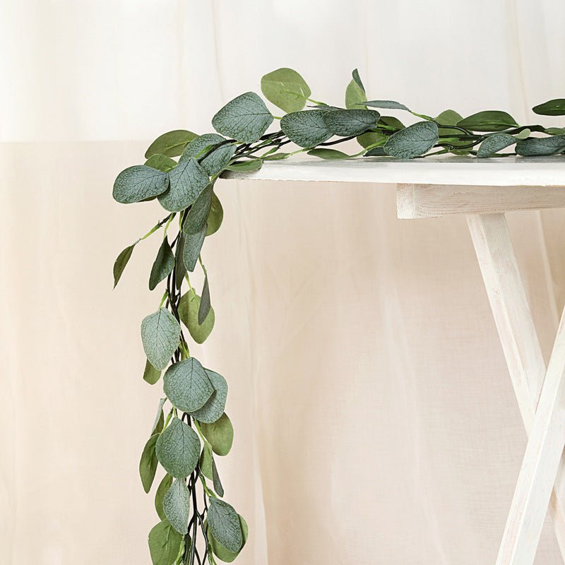 Frosted Green Artificial Silk Eucalyptus Leaf Garland Vine 6.5ft - YauSpark