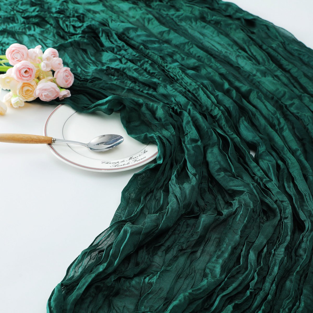 Gauze Cotton And Linen Table Runner 10ft Dark Green - YauSpark