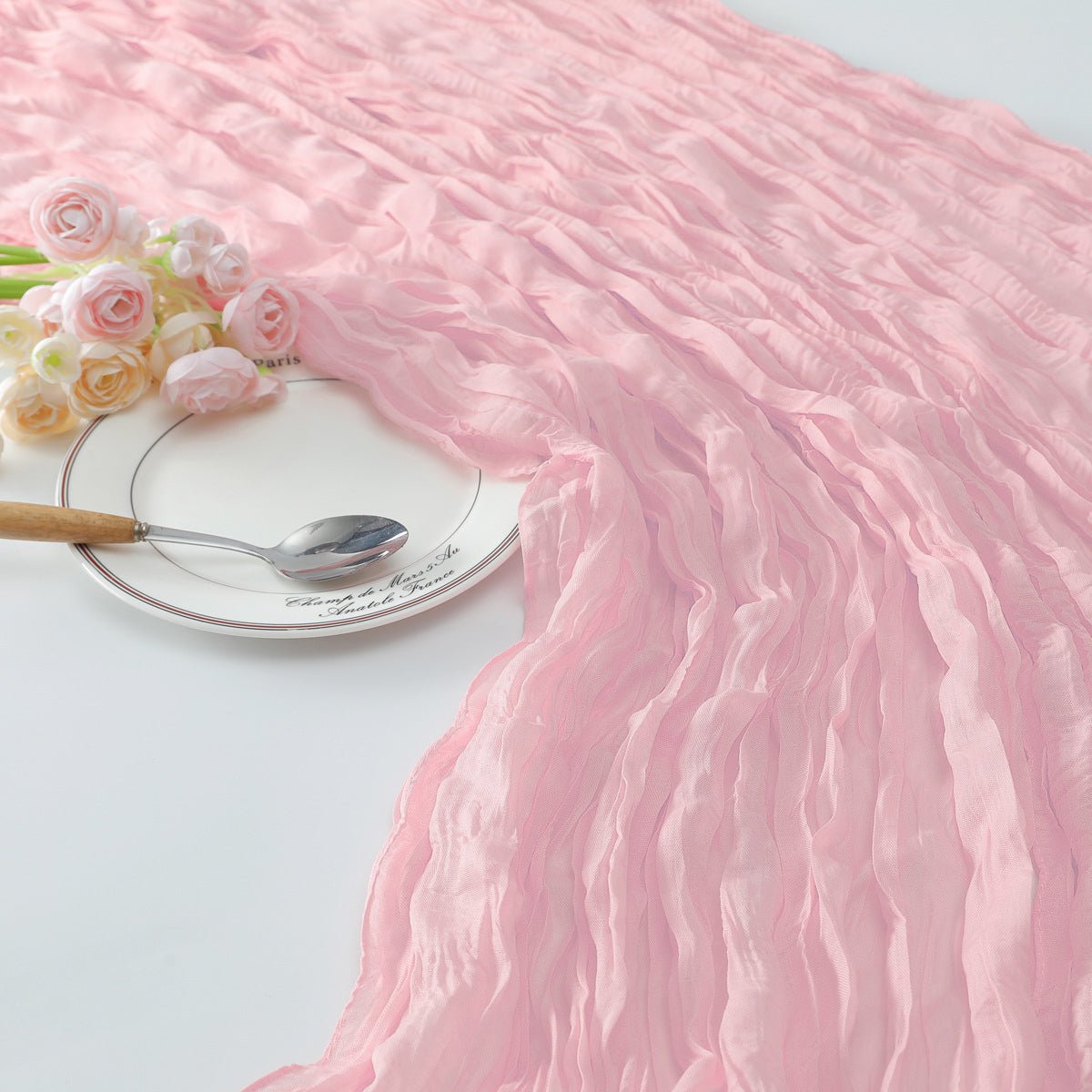 Gauze Cotton And Linen Table Runner 10ft Gray Pink - YauSpark