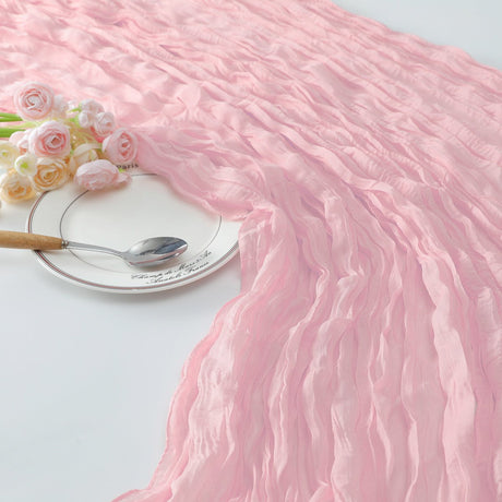 Gauze Cotton And Linen Table Runner 10ft Gray Pink - YauSpark