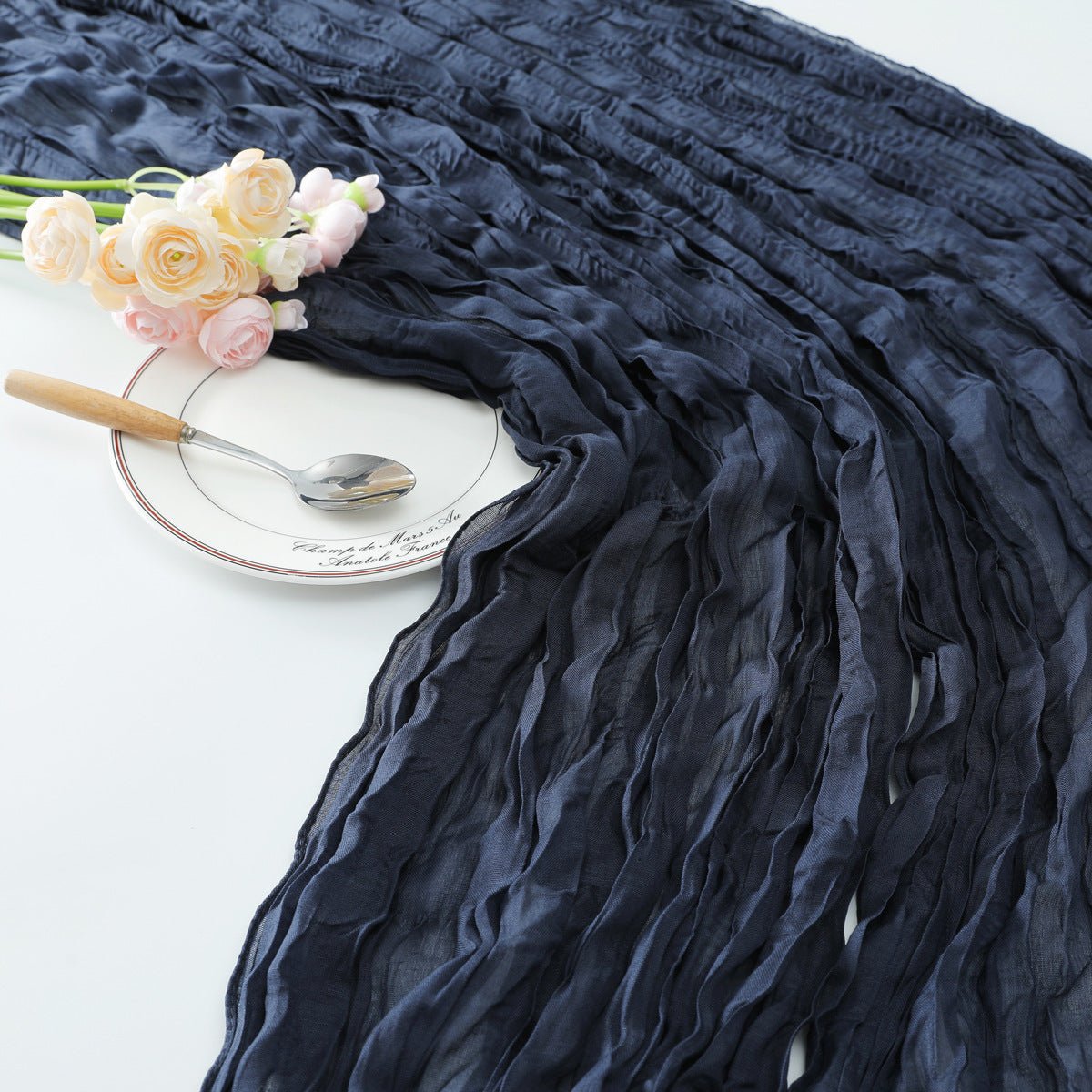 Gauze Cotton And Linen Table Runner 10ft Navy Blue - YauSpark